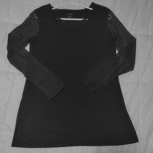Black Simply Paka Bamboo and Lycra Top With Sheer Long Sleeves and Neck